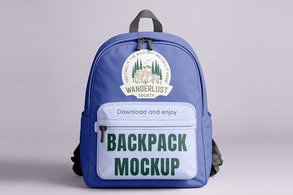 Free Backpack Front View Mockup PSD Template