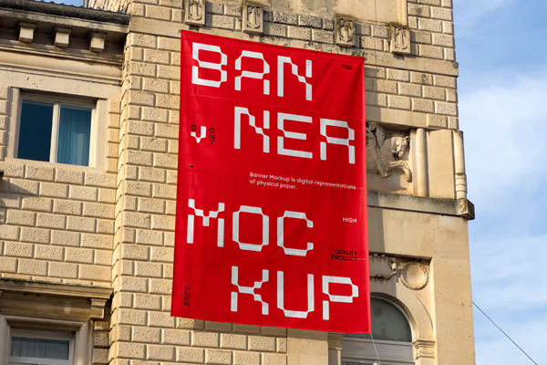 Free Banner on Old Building Mockup PSD Template
