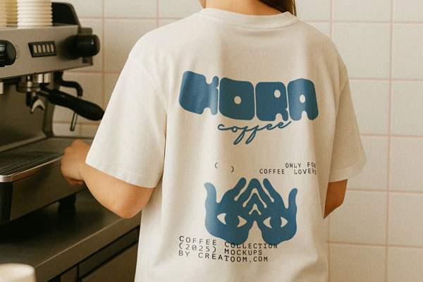 Free Barista T-Shirt Mockup in Cafe PSD Template