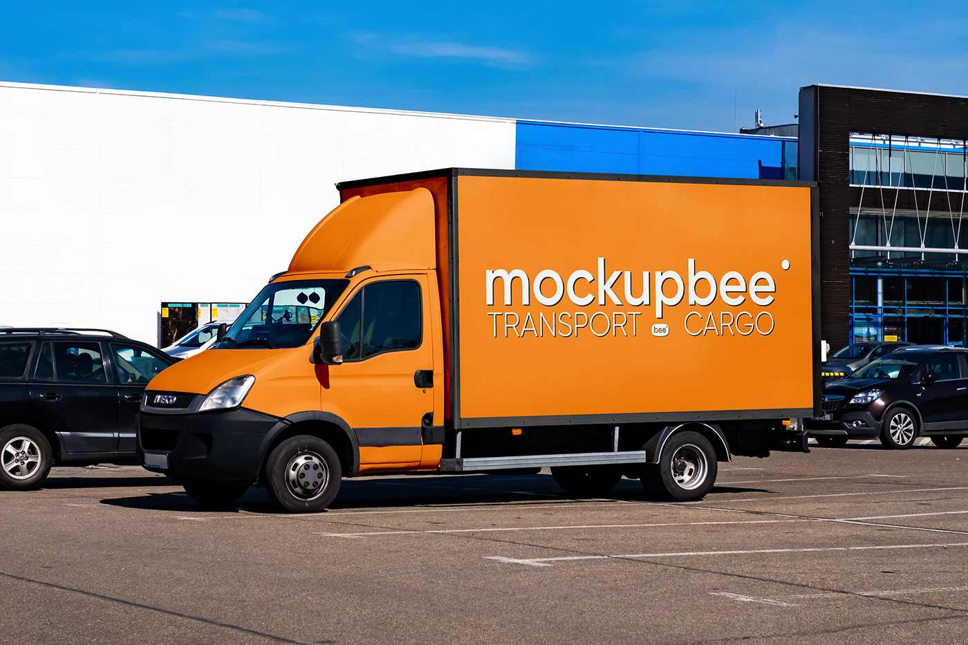 Free Big Delivery Car Mockup PSD Template