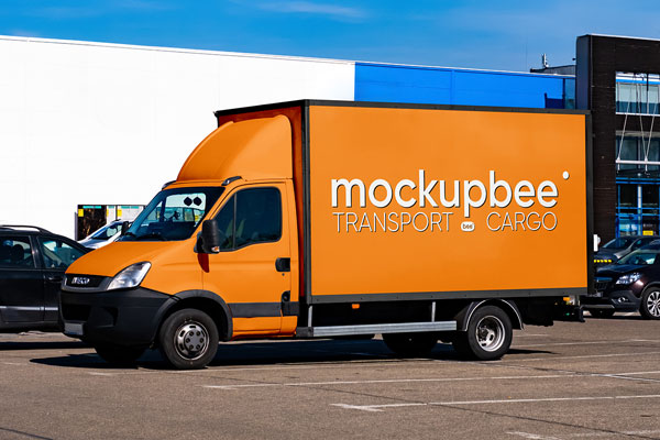 Free Big Delivery Car Mockup PSD Template