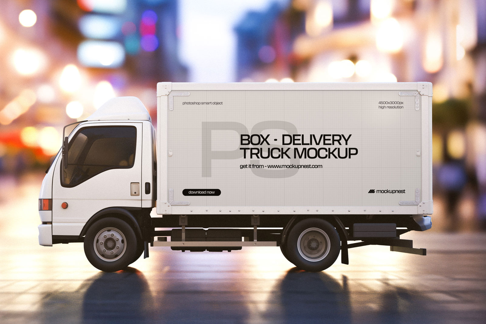 Free Box Delivery Truck Mockup PSD Template