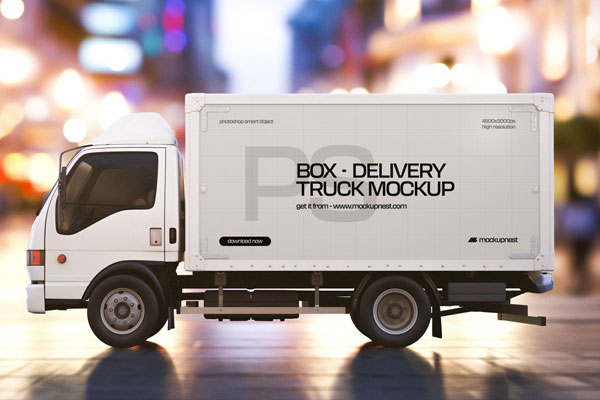 Free Box Delivery Truck Mockup PSD Template