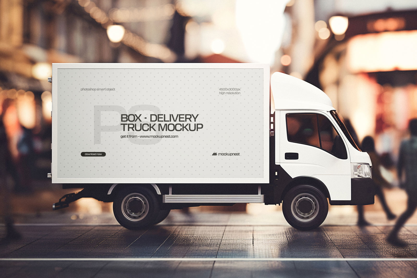 Free Box Food Delivery Truck Mockup PSD Template