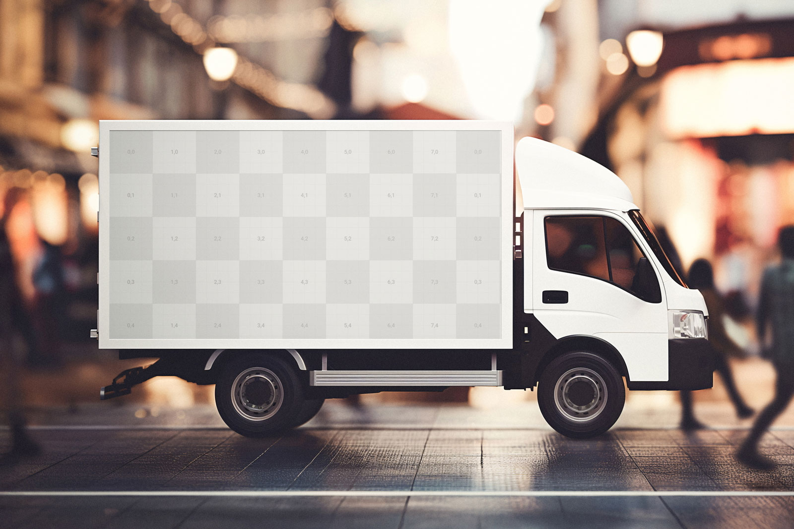 Free Box Food Delivery Truck Mockup PSD Template