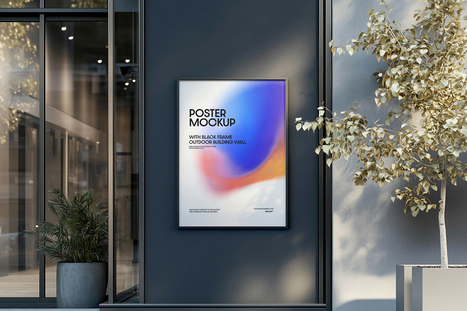 Free Building Wall Frame Poster Mockup PSD Template