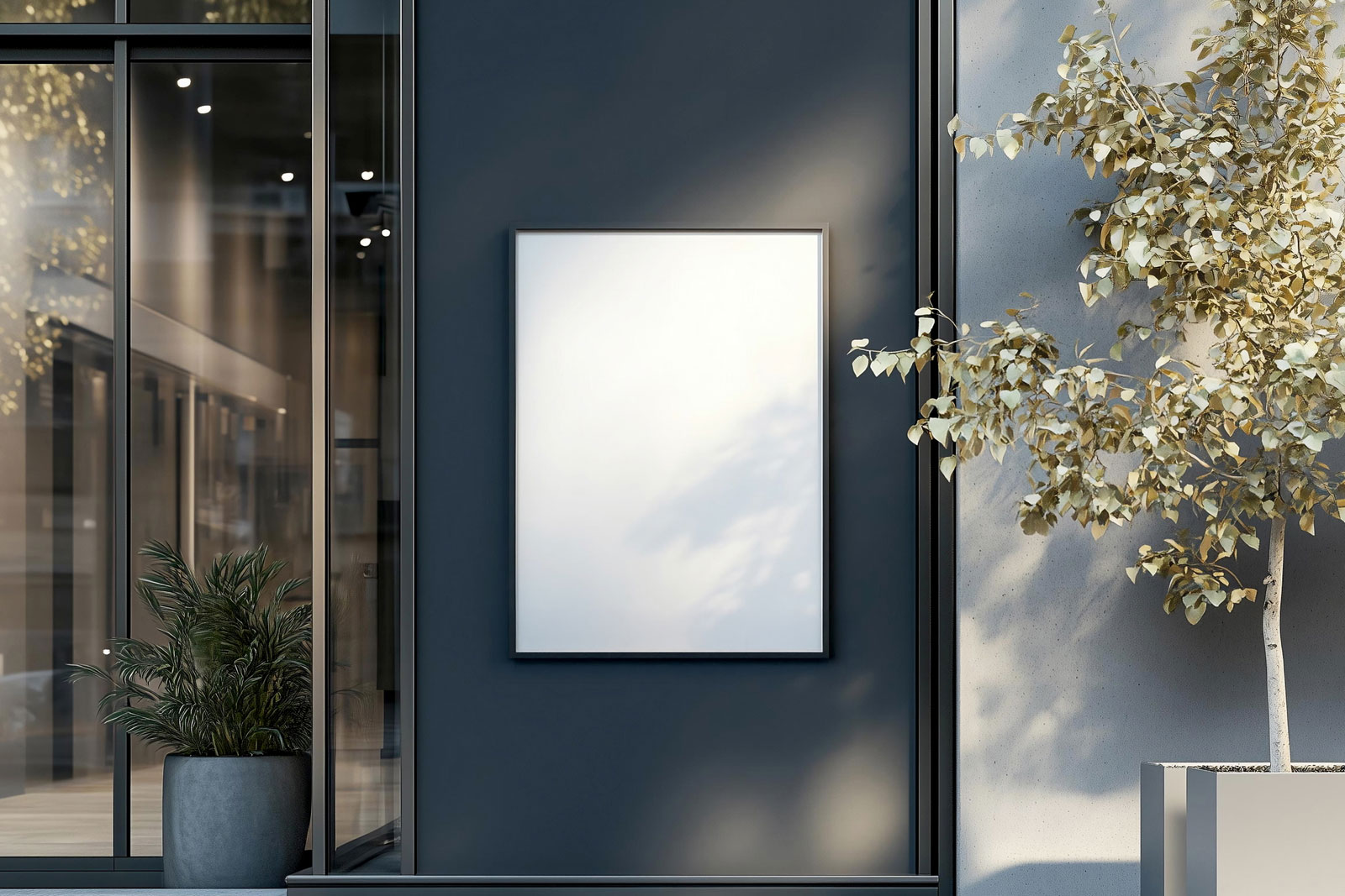 Free Building Wall Frame Poster Mockup PSD Template