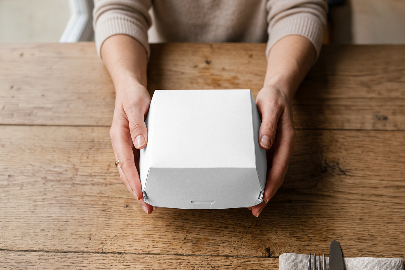 Free Burger Box in Hands Mockup PSD Template