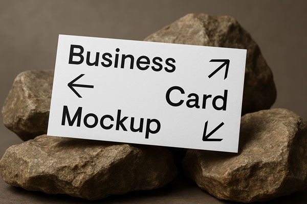 Free Business Card on Rock Mockup PSD Template