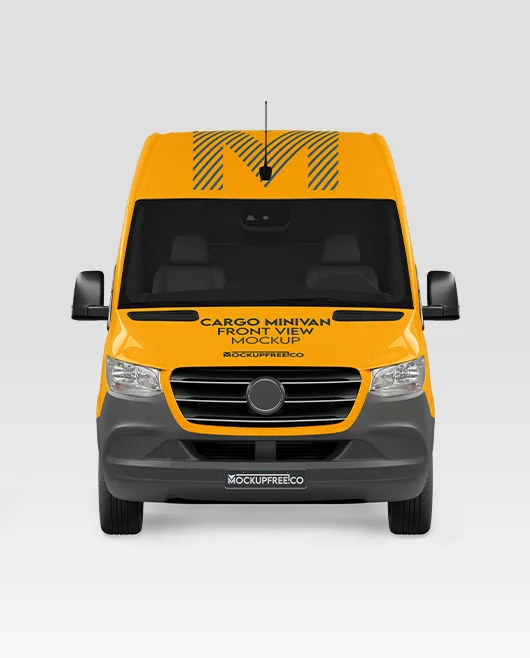 Free Cargo Minivan Front View Mockup PSD Template