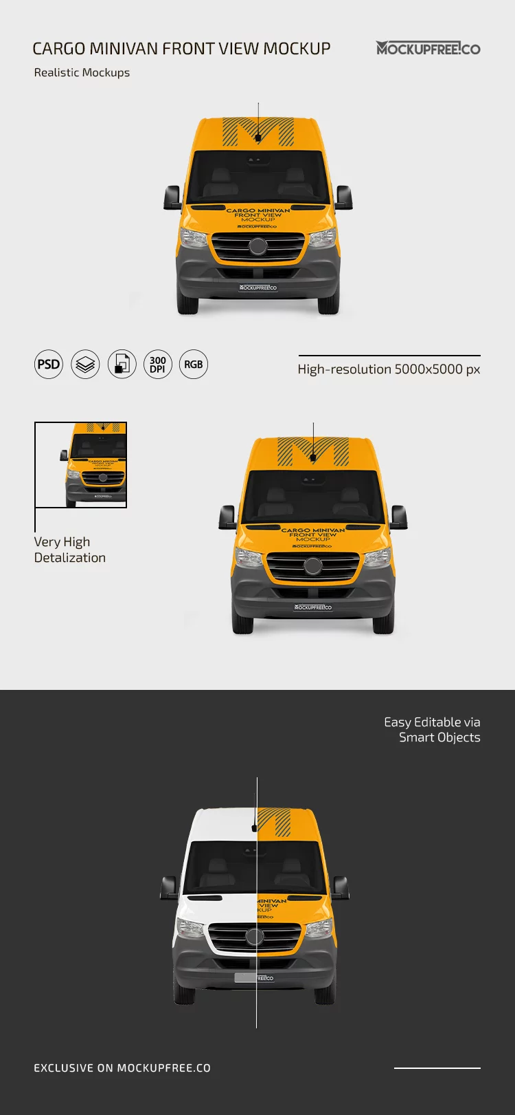 Free Cargo Minivan Front View Mockup PSD Template