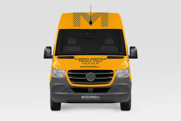 Free Cargo Minivan Front View Mockup PSD Template