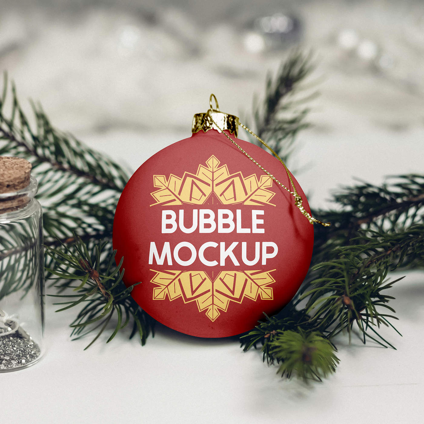 Free Christmas Decoration Bubble Mockup PSD Template