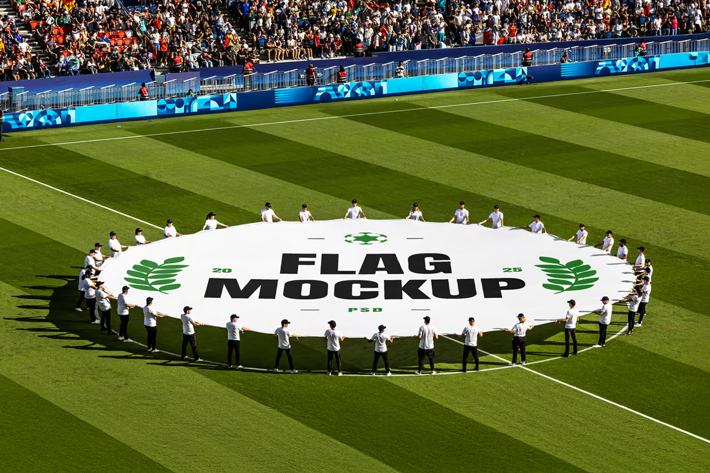 Free Circle Flag on Stadium Mockup PSD Template