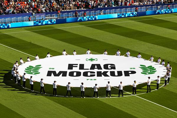 Free Circle Flag on Stadium Mockup PSD Template