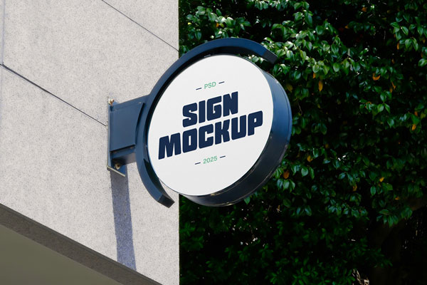 Free Circle Signage Mockup PSD Template