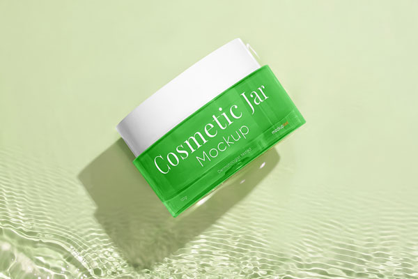 Free Cosmetic Jar in Water Mockup PSD Template
