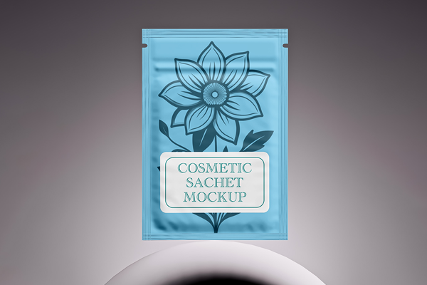 Free Cosmetic Sachet with Label Mockup PSD Template
