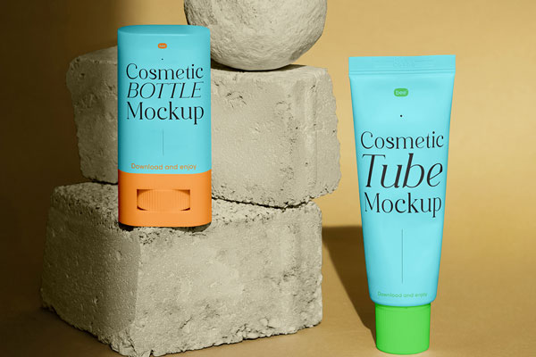 Free Cosmetic Tube and Bottle Mockup PSD Template