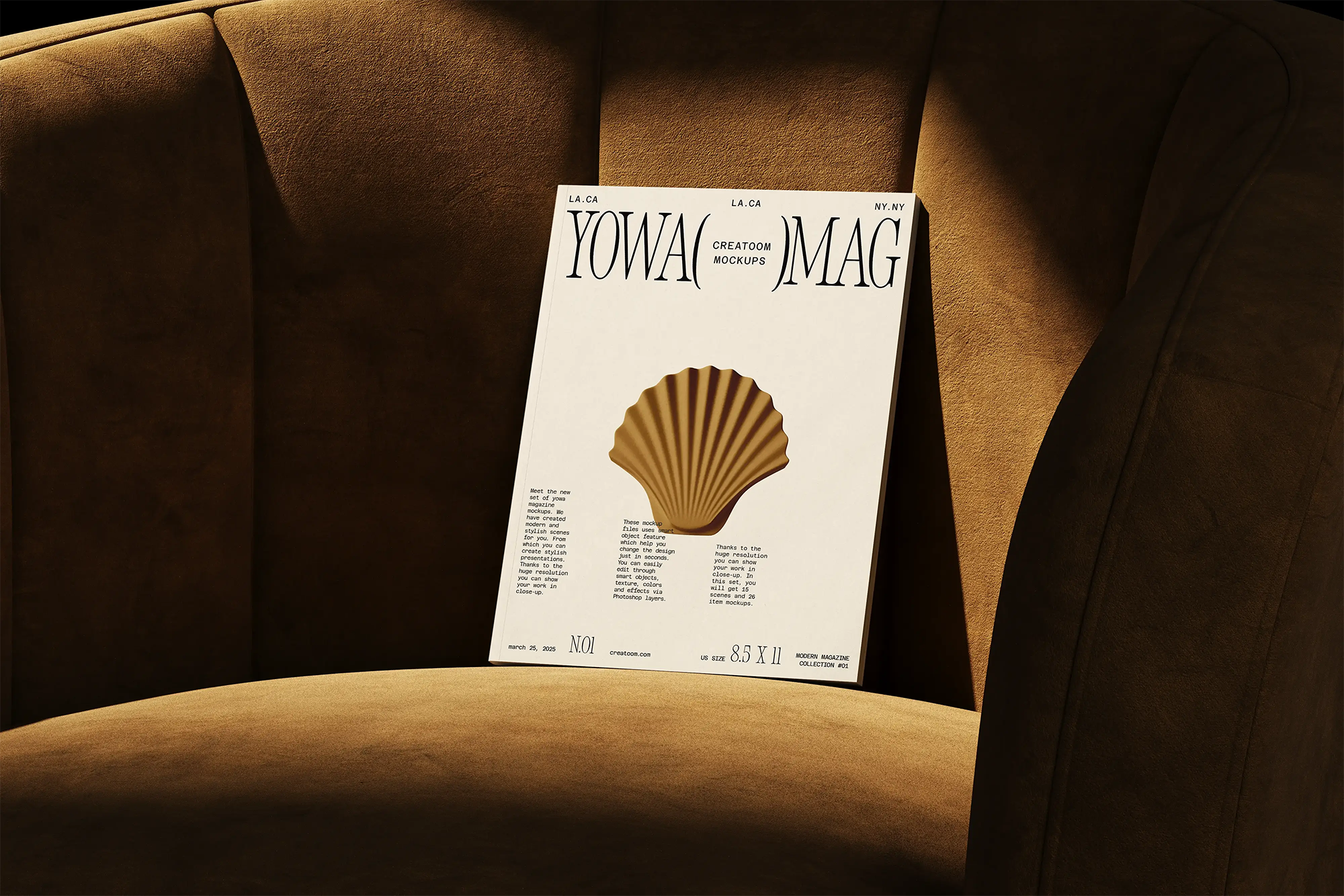 Free Cover Magazine Mockup on Chair PSD Template