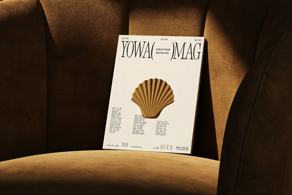 Free Cover Magazine Mockup on Chair PSD Template