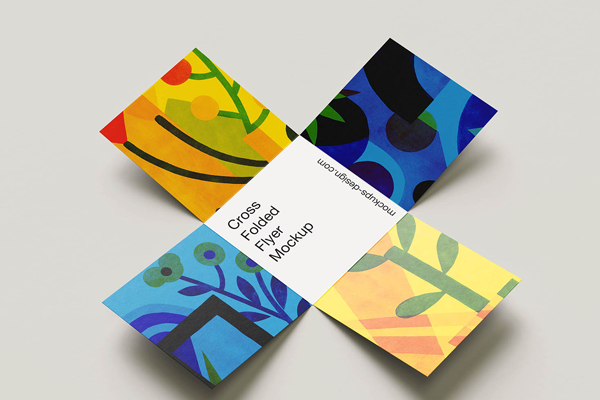 Free Cross Folded Flyer Mockup PSD Template