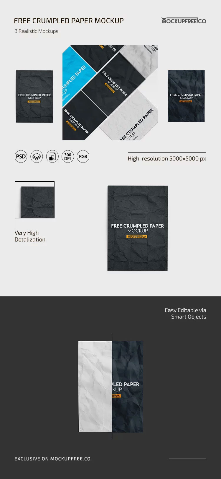 Free Crumpled Paper Mockup PSD Template