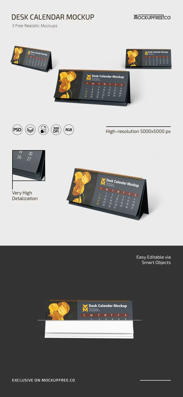 Free Desk Calendar Mockup PSD Template