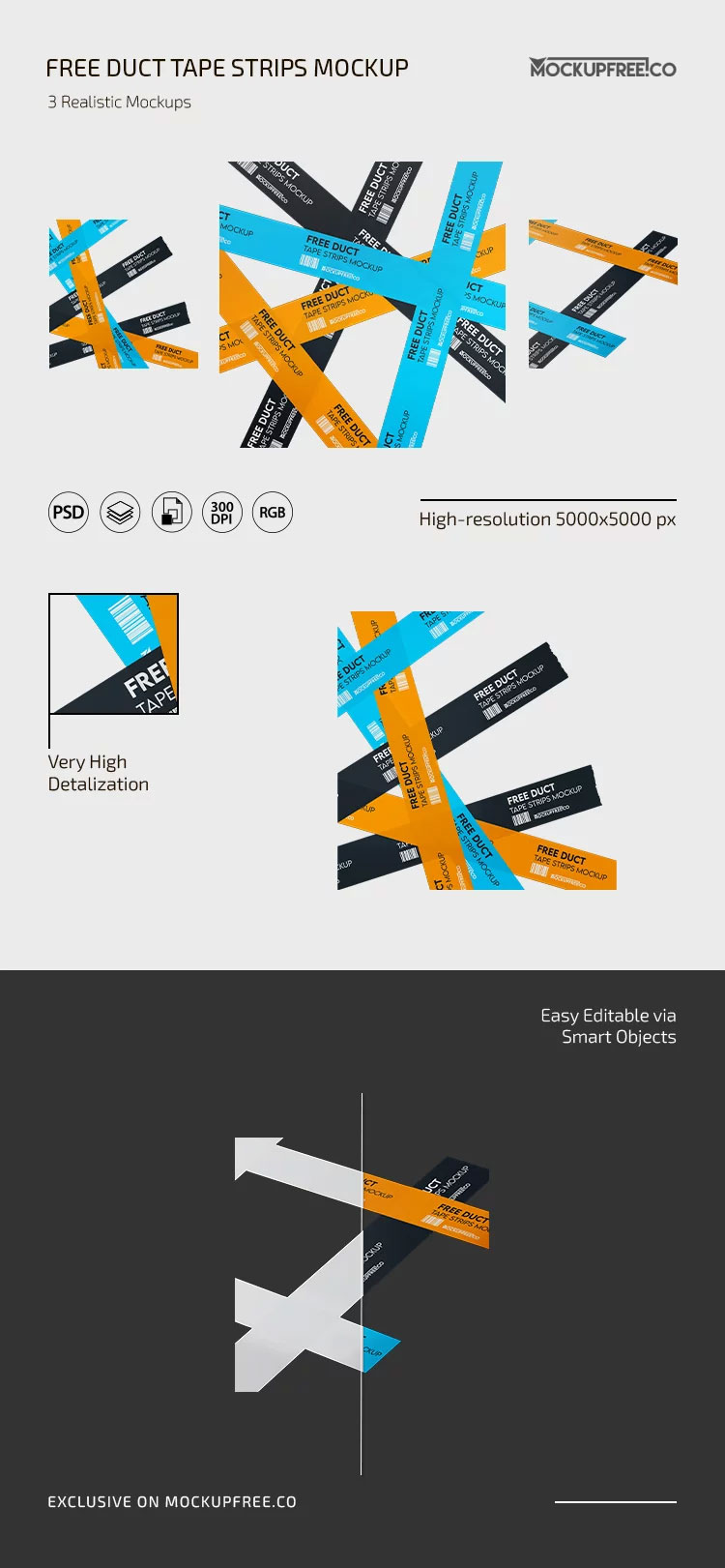 Free Duct Tape Strips Mockup PSD Template