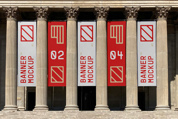Free Five Hanging Banner Mockups PSD Template