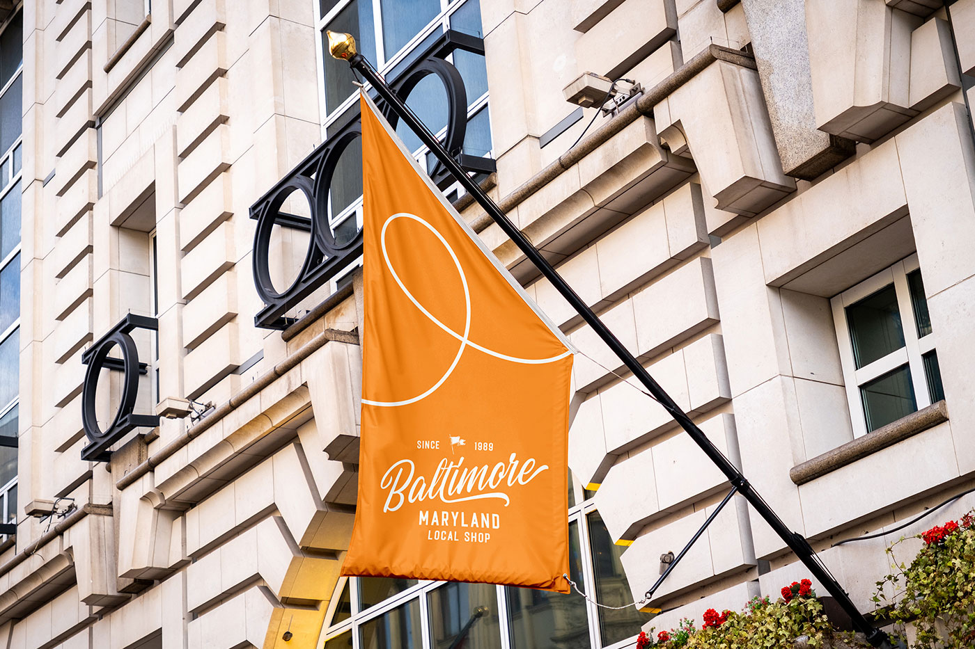 Free Flag on Building Mockup PSD Template