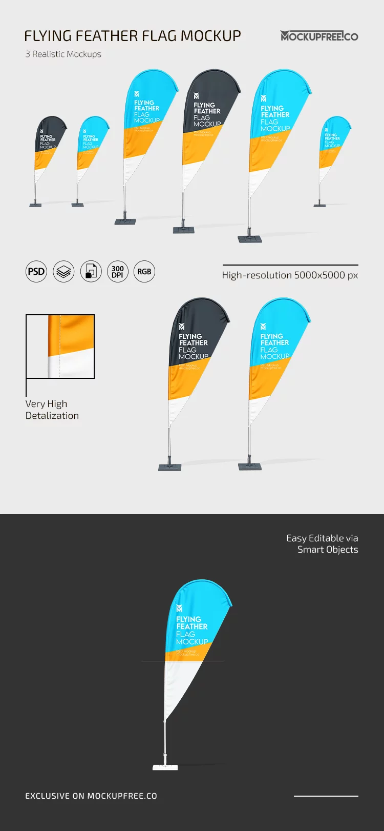 Free Flying Feather Flag Mockup PSD Template