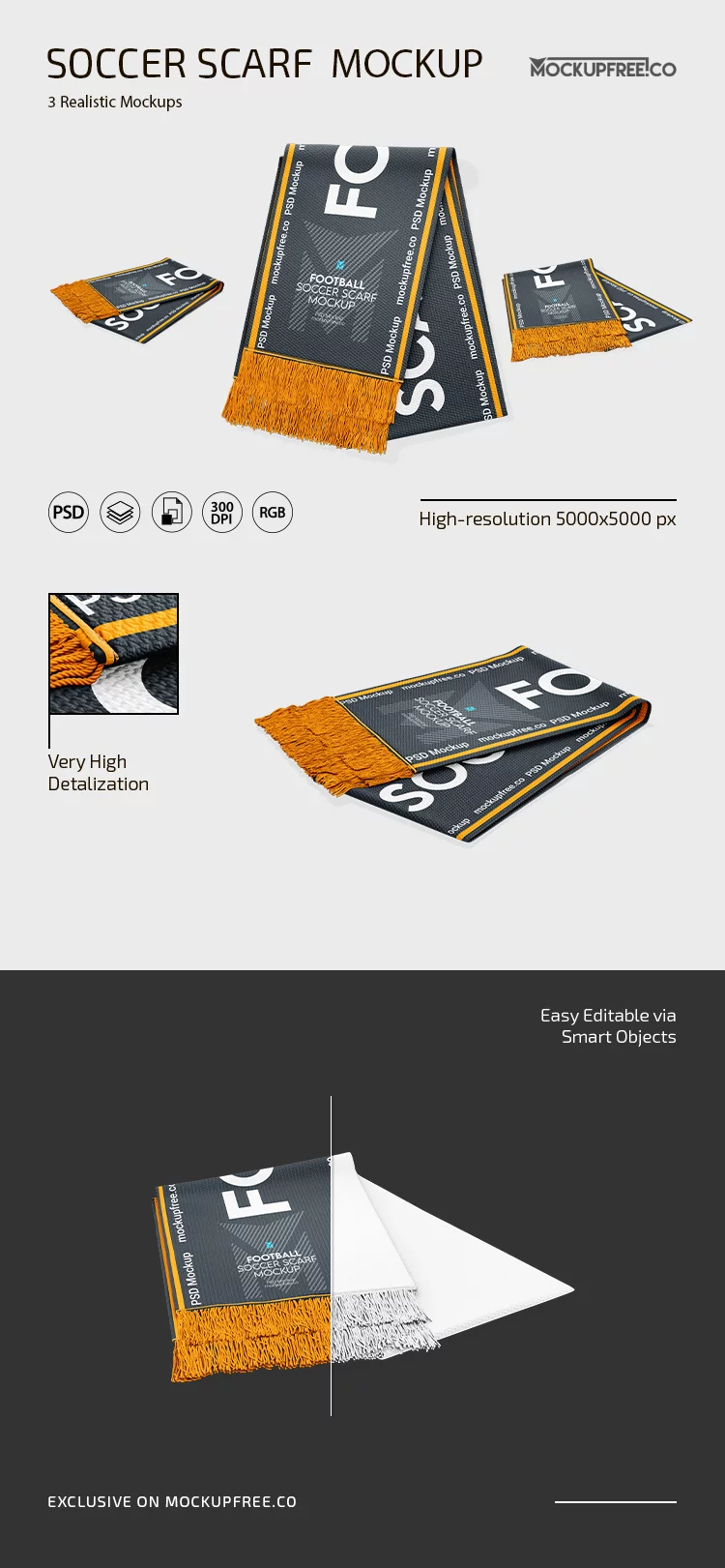 Free Football Soccer Scarf Mockup PSD Template