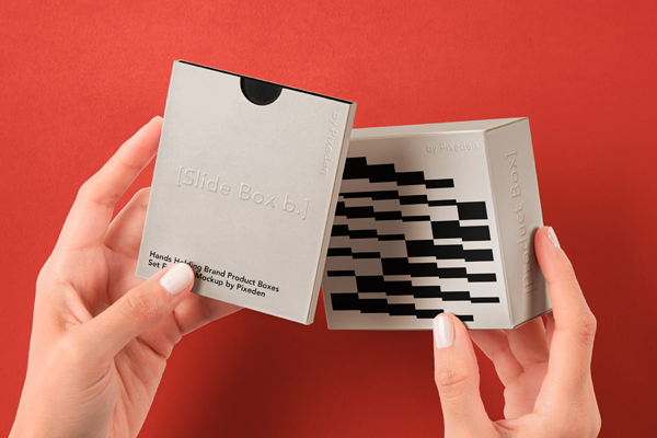 Free Hands Holding Boxes Set Mockup PSD Template