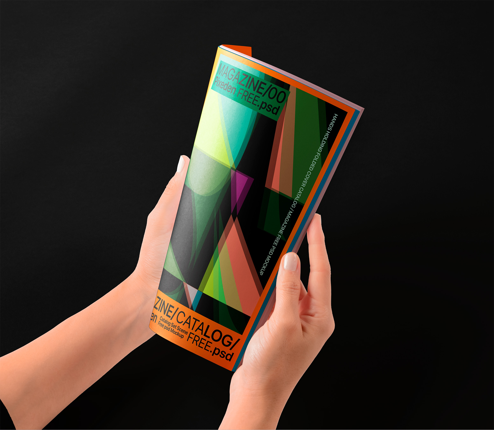 Free Hands Holding Folded Magazine Mockup PSD Template