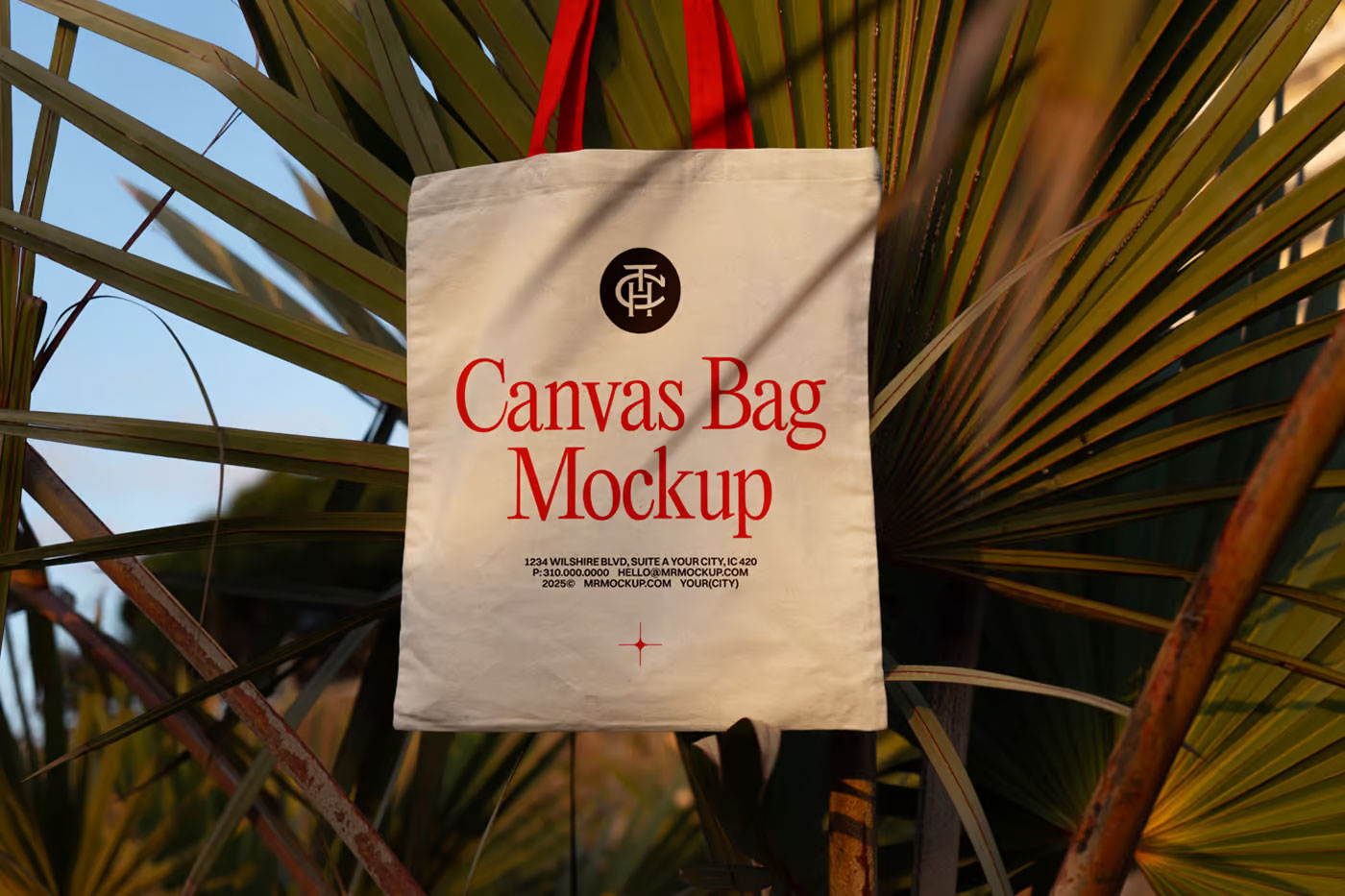 Free Hanging Canvas Bag on Fence Mockup PSD Template