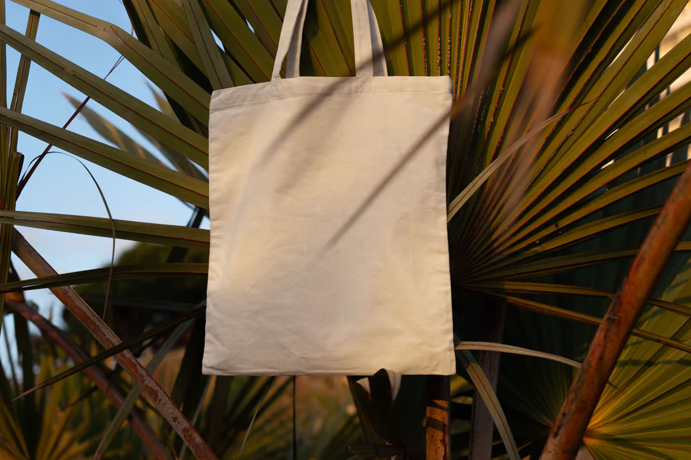 Free Hanging Canvas Bag on Fence Mockup PSD Template
