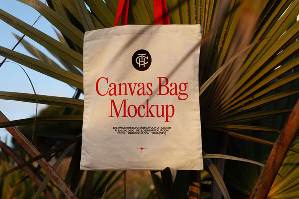 Free Hanging Canvas Bag on Fence Mockup PSD Template