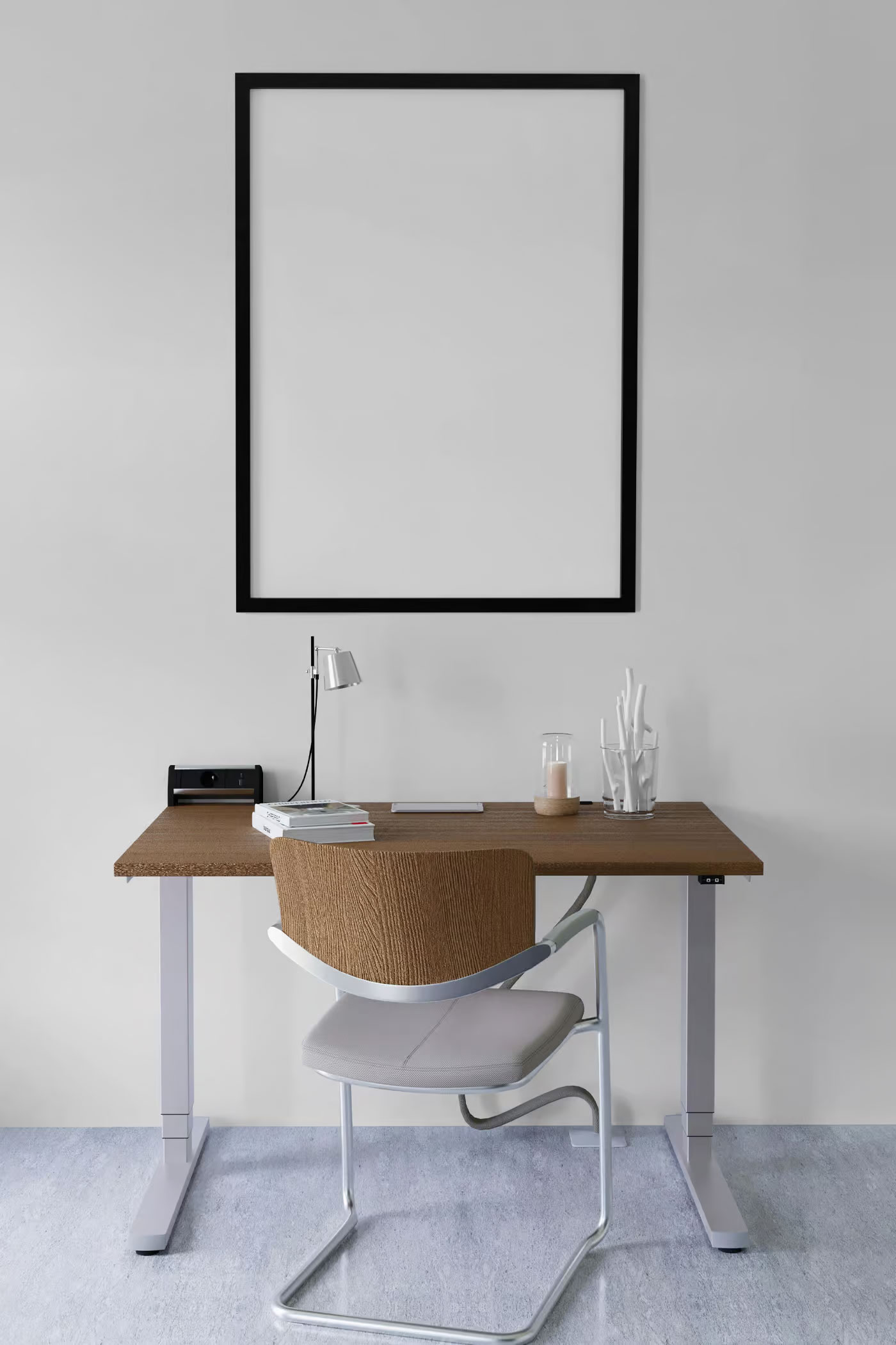 Free Hanging Poster Above Desk Mockup PSD Template