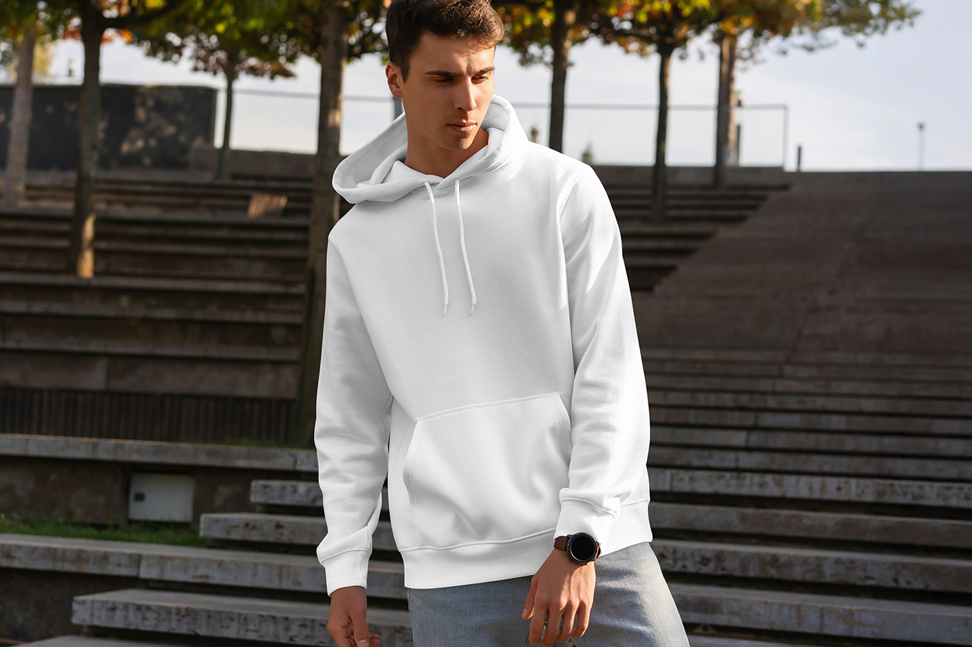 Free Hoodie on Man Mockup PSD Template