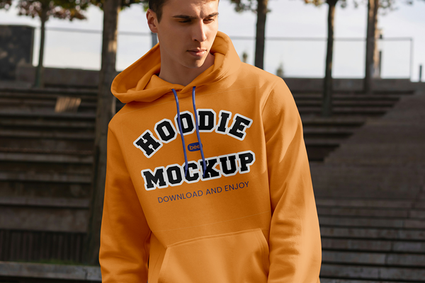 Free Hoodie on Man Mockup PSD Template