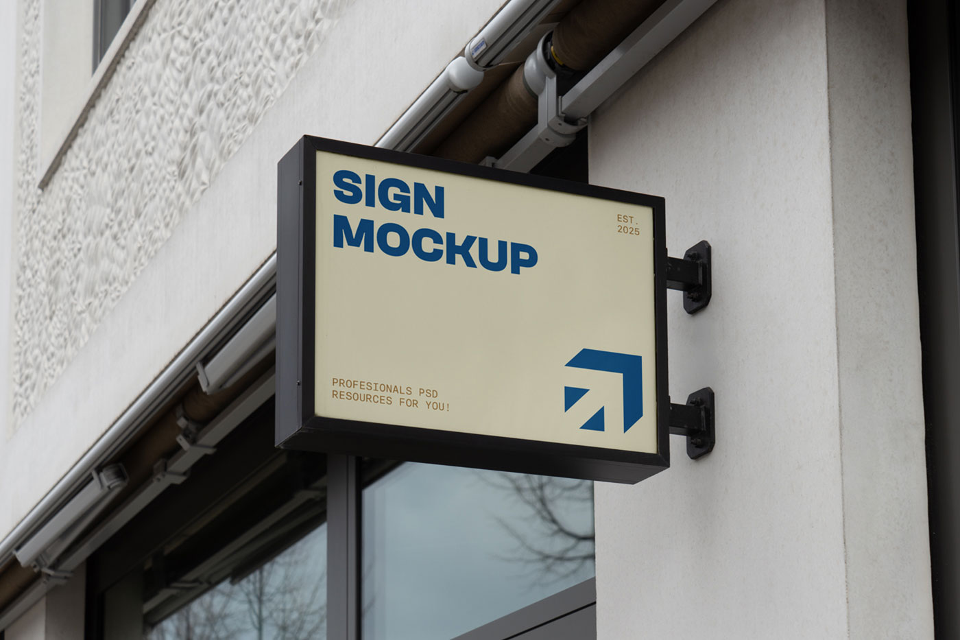 Free Horizontal Sign on Wall Mockup PSD Template