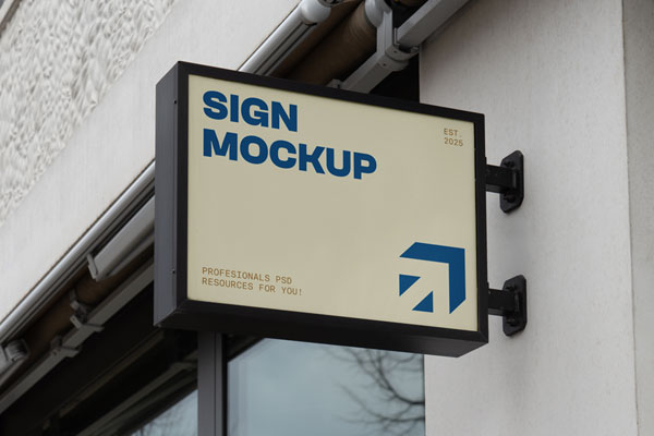 Free Horizontal Sign on Wall Mockup PSD Template