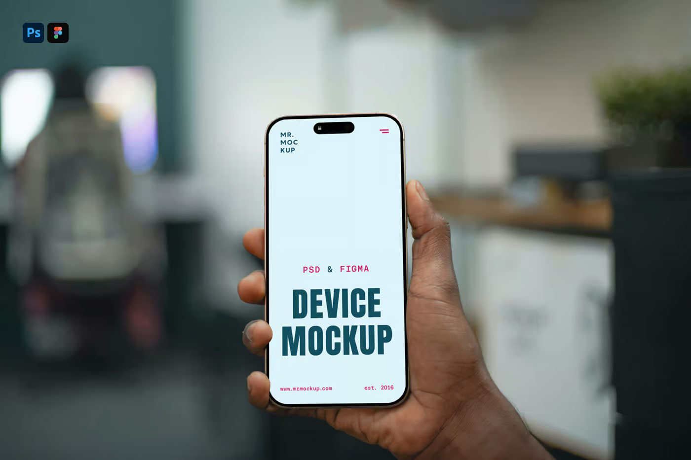Free In Hand iPhone 16 Pro Mockup PSD Template