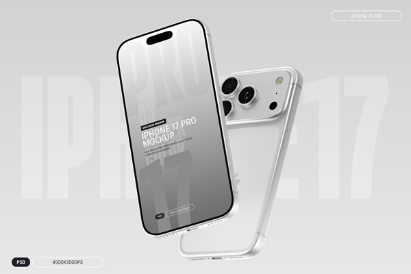 Free iPhone 17 Pro Mockup Silver Color PSD Template