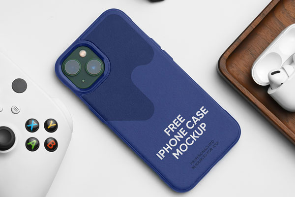 Free iPhone Case Mockup on Table PSD Template