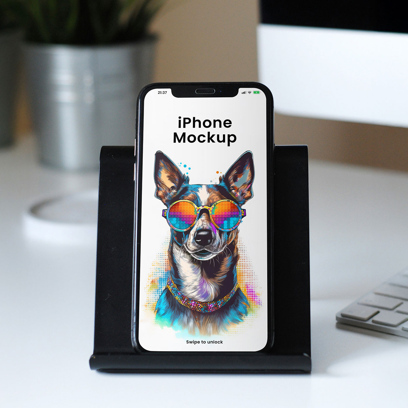 Free iPhone in Stand Mockup PSD Template