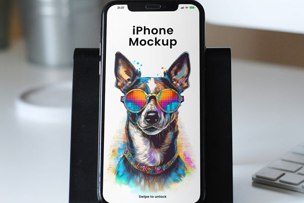 Free iPhone in Stand Mockup PSD Template