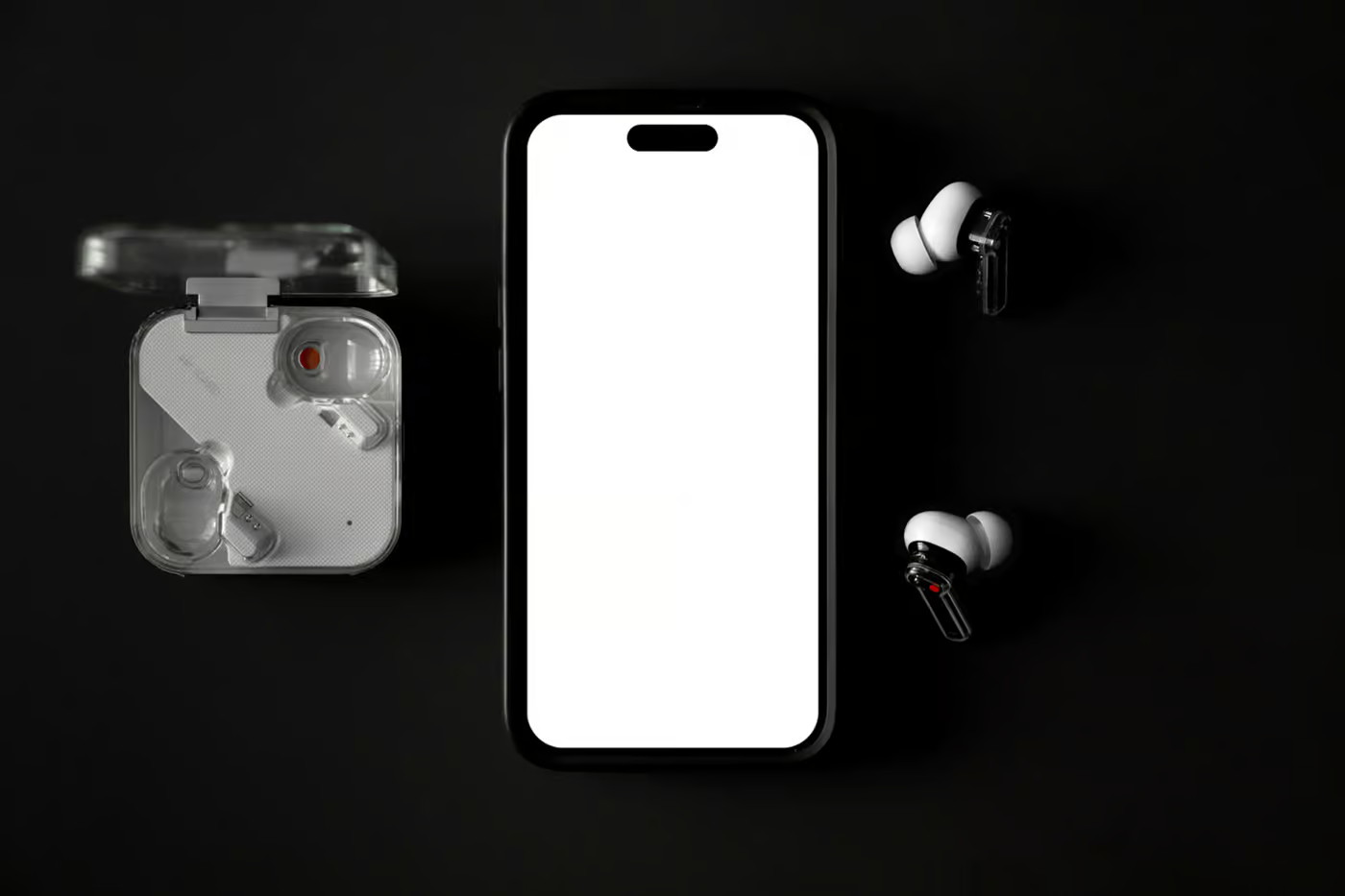Free Laying iPhone with Accessories Mockup PSD Template