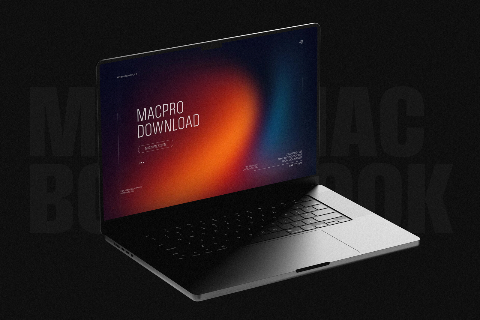 Free MacBook Mockup in Dark Studio PSD Template
